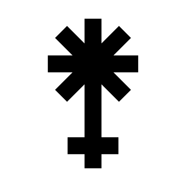 Glyph of Juno — The shape of a star or asterisk on top of a sceptre or a cross.